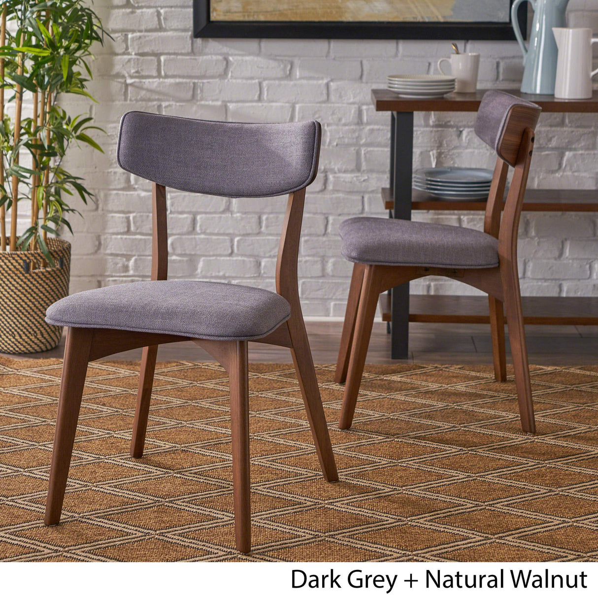 Christopher Knight Home Abrielle Mid-Century Modern Fabric Dining Chairs with Natural Walnut Finished Rubberwood Frame, 2-Pcs Set, Dark Grey / Christopher Knight Home