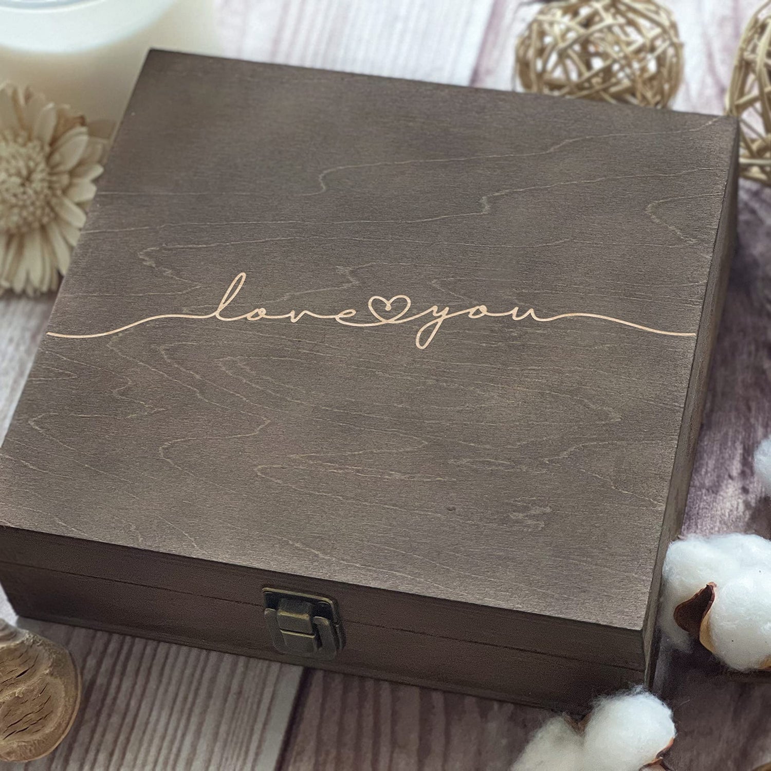 Love You Memory Wooden Gifts for Girls Unique Wedding Gifts Laser Engraving Wood Anniversary Box 21st Birthday Gift for Her 8.5 x 8 x 2.5 in (Size 2 MadeInSunState