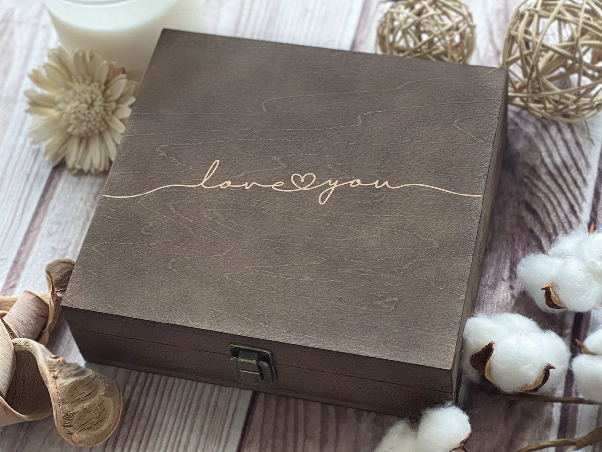 Love You Memory Wooden Gifts for Girls Unique Wedding Gifts Laser Engraving Wood Anniversary Box 21st Birthday Gift for Her 8.5 x 8 x 2.5 in (Size 2 MadeInSunState