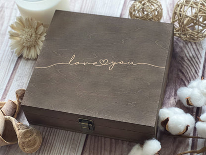 Love You Memory Wooden Gifts for Girls Unique Wedding Gifts Laser Engraving Wood Anniversary Box 21st Birthday Gift for Her 8.5 x 8 x 2.5 in (Size 2