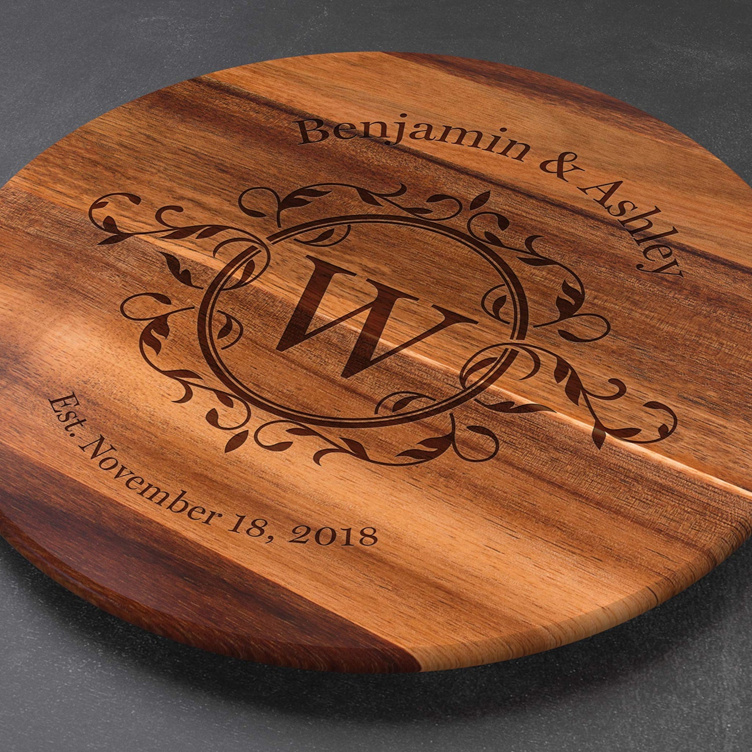 Personalized Lazy Susan Turntable - Large 18” Acacia Wood - Engraved Dark Wood - Custom Christmas Gift - Personalized Christmas Gifts 2020 Sinclair