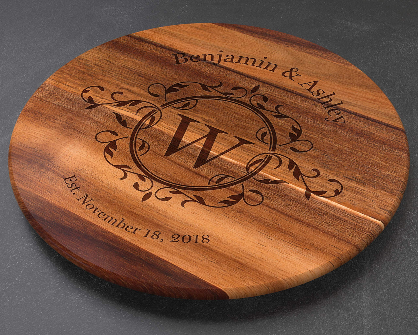 Personalized Lazy Susan Turntable - Large 18” Acacia Wood - Engraved Dark Wood - Custom Christmas Gift - Personalized Christmas Gifts 2020 - WoodArtSupply