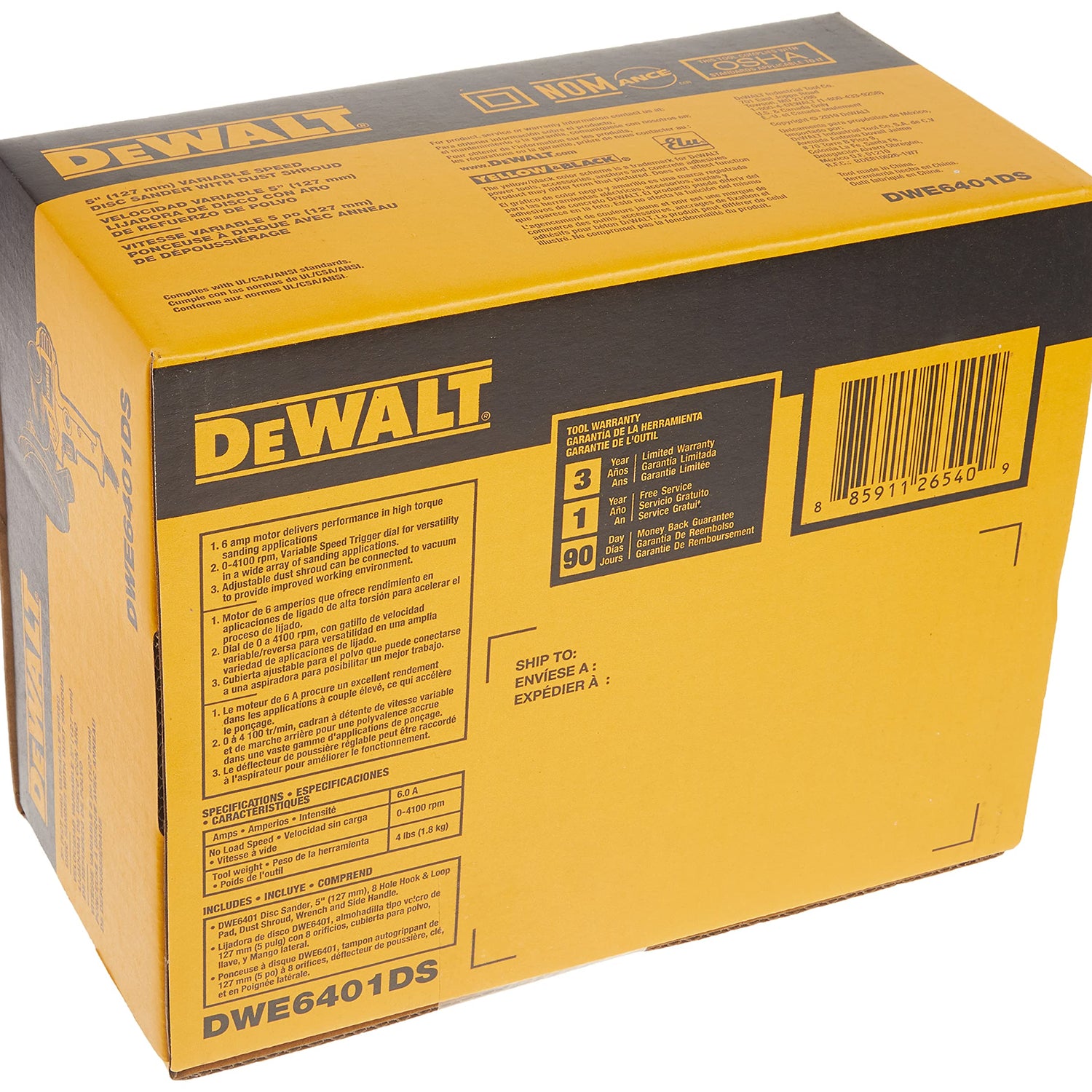 DEWALT Rotary Sander, Variable Speed, Dust Shroud, 5-Inch (DWE6401DS), Yellow DEWALT