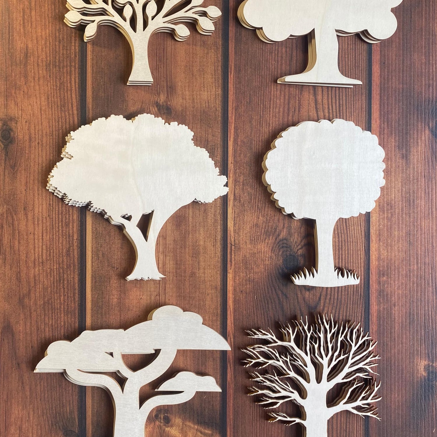 ARMLAZER 18pcs Plywood Tree Mockup Home Wall Decor Applique Tree Family Tree 6 Inch Unfinished Wood Craft WoodArtSupply