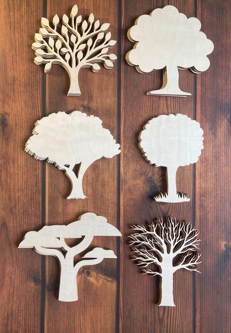 ARMLAZER 18pcs Plywood Tree Mockup Home Wall Decor Applique Tree Family Tree 6 Inch Unfinished Wood Craft WoodArtSupply