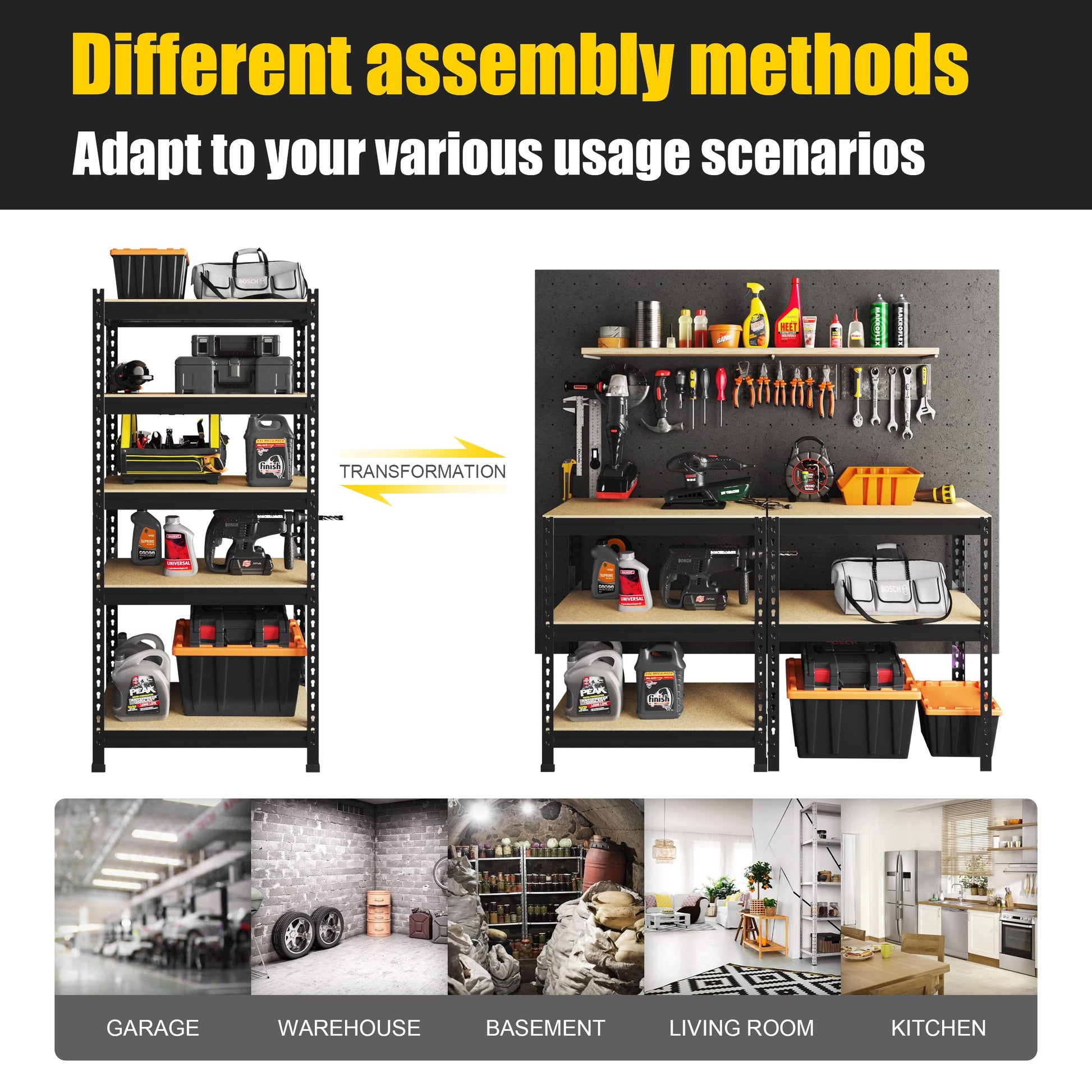 PrimeZone 32" W x 16" D x 63" H Storage Shelves - 5 Tier Adjustable Garage Storage Shelving, Heavy Duty Metal Storage Utility Rack Shelf Unit for - WoodArtSupply