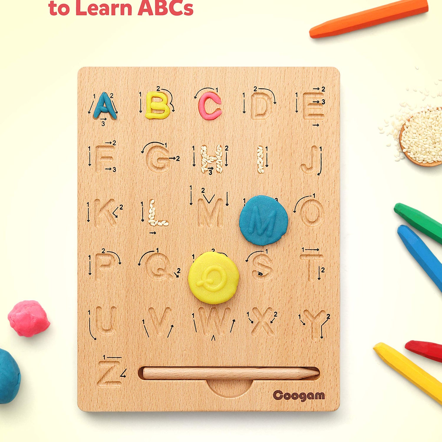 Coogam Wooden Letters Practicing Board, Double-Sided Alphabet Tracing Tool Learning to Write ABC Educational Toy Game Fine Motor Montessori Gift for Coogam