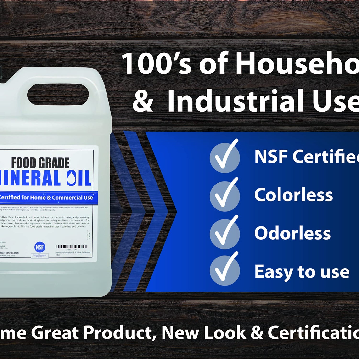 NSF Certified Food Grade Mineral Oil - Gallon (128oz), Certified Food Safe Conditioner for Wood Cutting Boards, Butcher Blocks and Stainless-Steel Sanco Industries