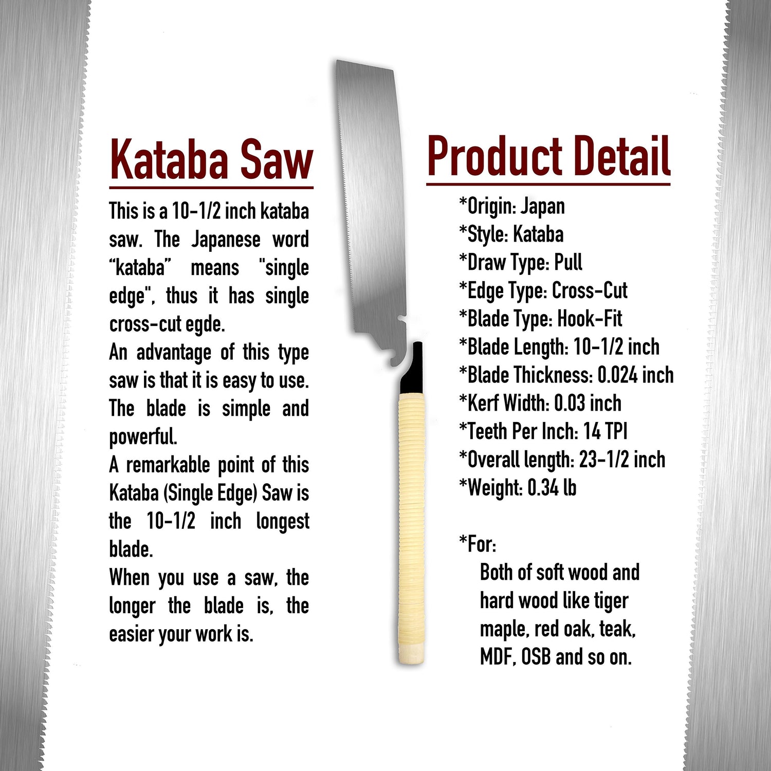 SUIZAN Japanese Pull Saw Hand Saw 10.5 Inch Kataba Single Edge for Woodworking Tools SUIZAN