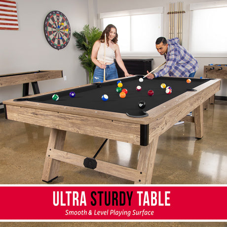 GoSports 8 ft Pool Table with Wood Finish - Modern Billiards Table with 2 Cue Sticks, Balls, Rack, Felt Brush and Chalk - Choose Your Style GoSports