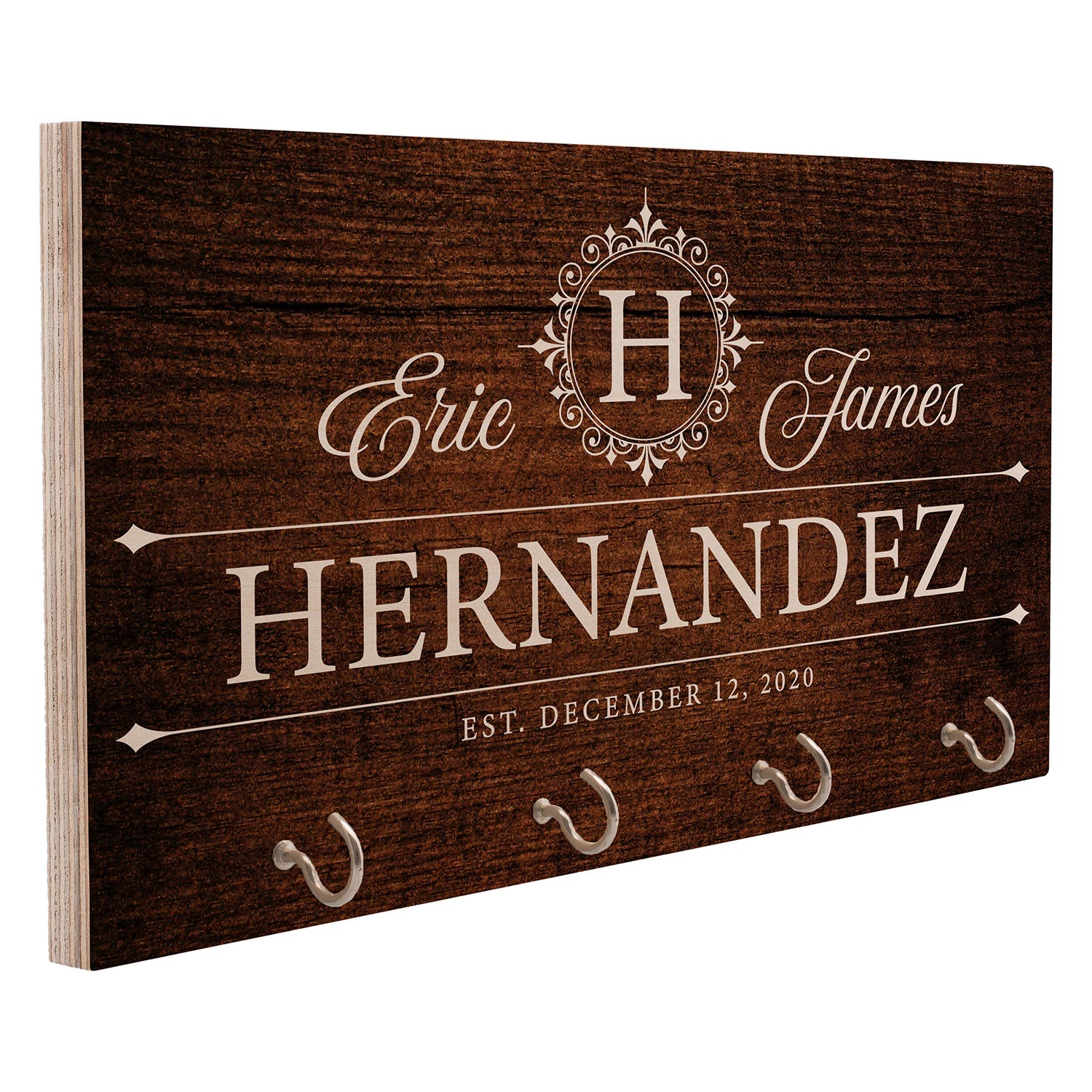 Zexpa Apparel Personalized Wood Key Hook for Couple Mr Mrs Customized Wooden Wall Key Rack, Custom Wedding Date Zexpa Apparel