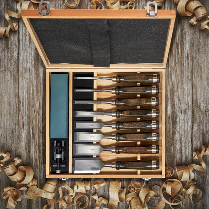 SELFIE CAT Chisel set, Chisel set for wood, 8-piece black walnut chisel set in wooden box carving set, sharp chisel set (6,10,13,19,25,32,38,50mm), - WoodArtSupply