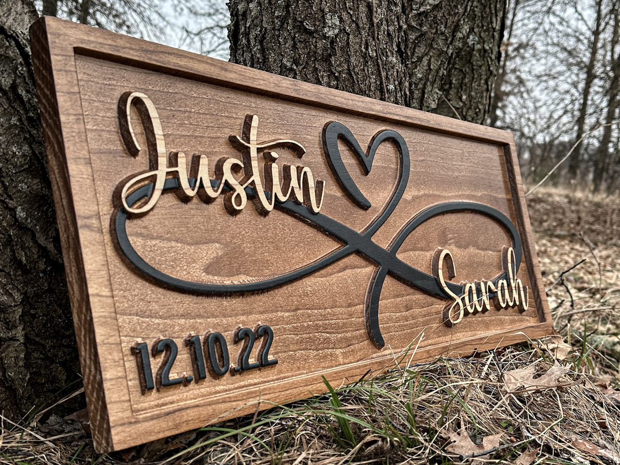 Personalized Heart Wall Decor | Wedding Gift for Couple | Wood Infinity Sign Wedding Date Engagement Anniversary Gift Bridal Shower Gift 3D Woodworker