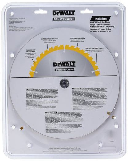 DEWALT Miter Saw Blade, 80 Tooth, 12 Inch, 2 Pack, Stainless Steel (DW3128P5D80I) - WoodArtSupply