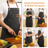 Tosewever 2 Pack Canvas Cross Back Chef Apron for Men Women with Pockets, Cotton Tool Aprons for Cooking Kitchen BBQ Artist (Black, 2 Pack) Tosewever