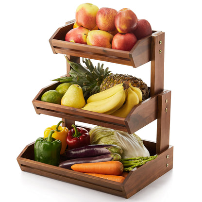 HOLANA Acacia Wood Fruit Basket - 3-Tier Fruit Bowl for Kitchen Counter, Extra Large 16x12.5x18 in, Fruteros Para Cocina, Fruit and Vegetable Storage - WoodArtSupply