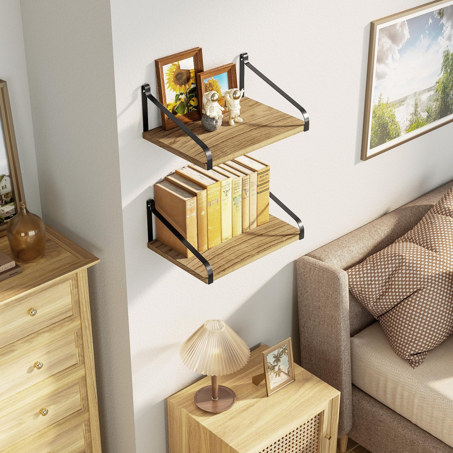 Love-KANKEI Floating Shelves Wall Mount Rustic Wood Wall Shelves with Large Storage L16.5 x W12 inch for Kitchen Living Room Bathroom Bedroom Set of Love-KANKEI