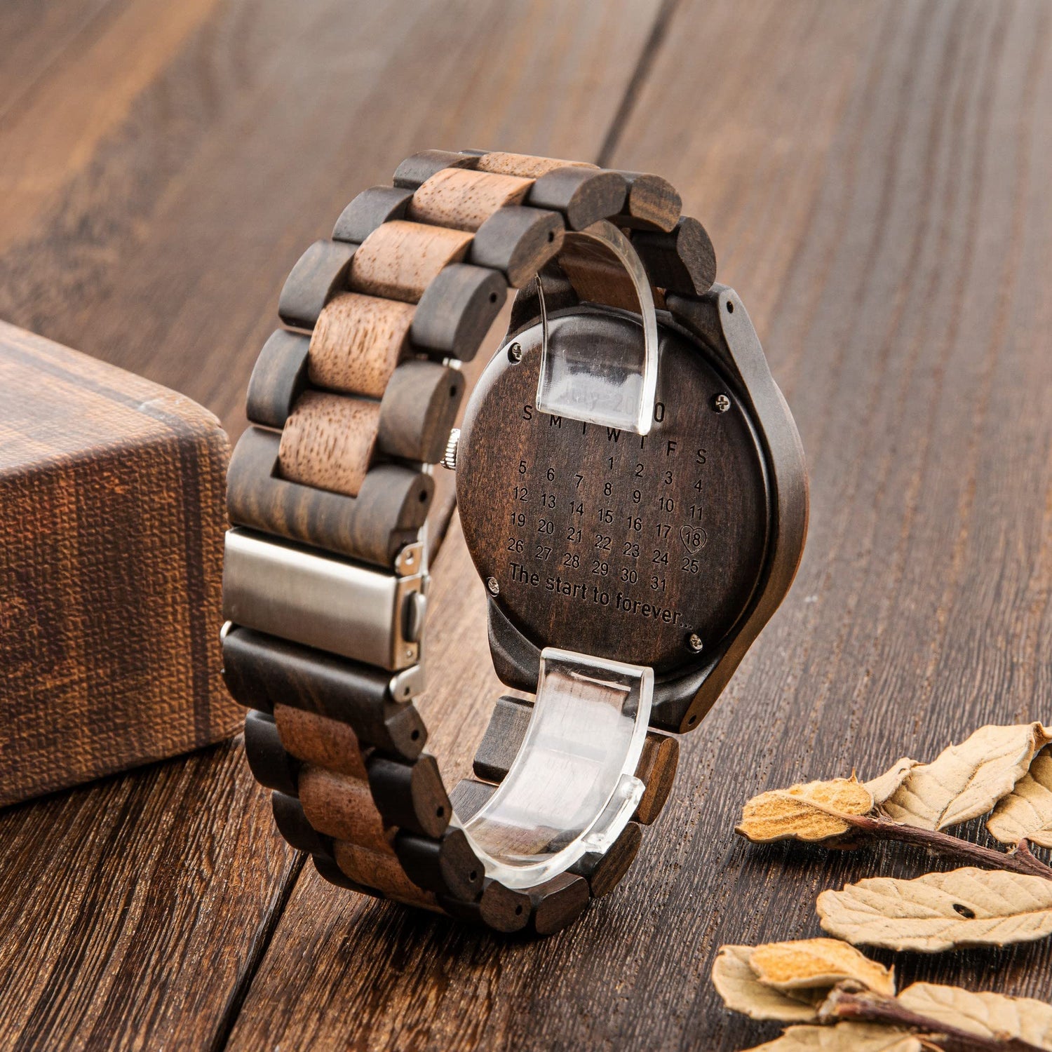 LMWOOD Engraved Wood Watch for Men Personalized Wooden Watch Anniversary Birthday Watch for Husband Boyfriend Dad Son with Customized Engraving LMWOOD