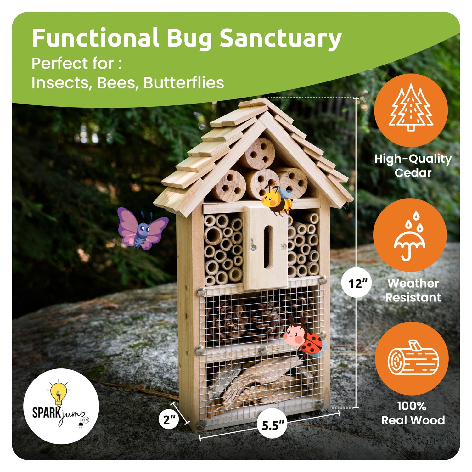 SparkJump Premium Bug Hotel Kit - DIY Solid Cedar Wood Craft Kit for Building Your Own Bee Hotel, Lady Bug House, or Mason Bee House - Educational SparkJump