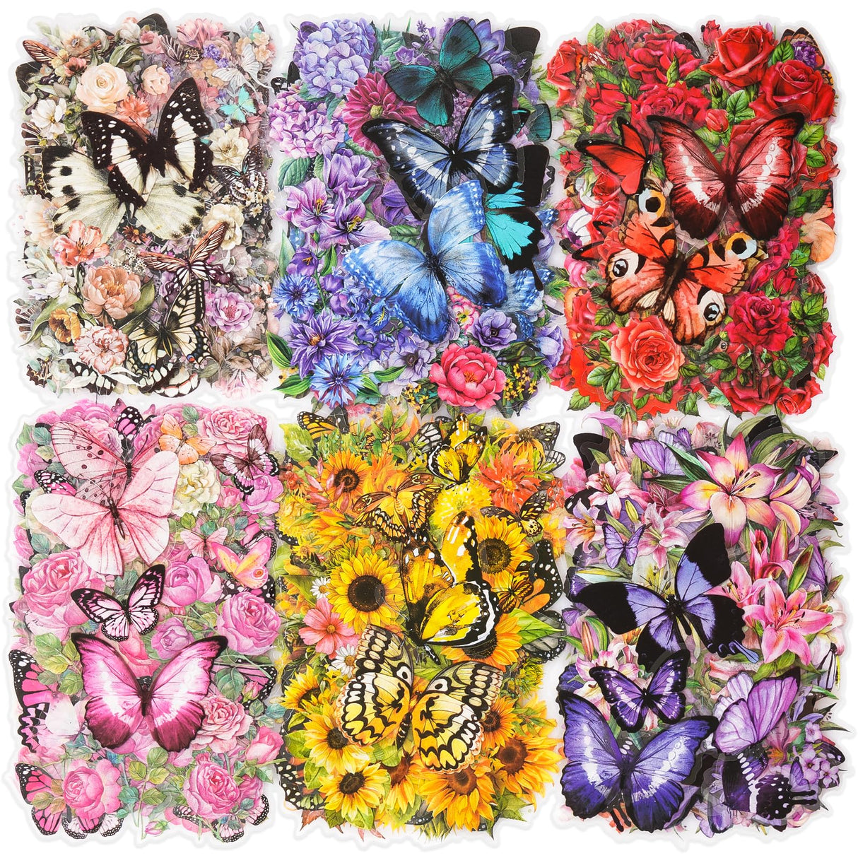 Knaid 300 Pieces Assorted Butterfly and Flower Stickers, Transparent Butterflies Floral Resin Decals Aesthetic Journaling Scrapbook Stickers for Card Knaid