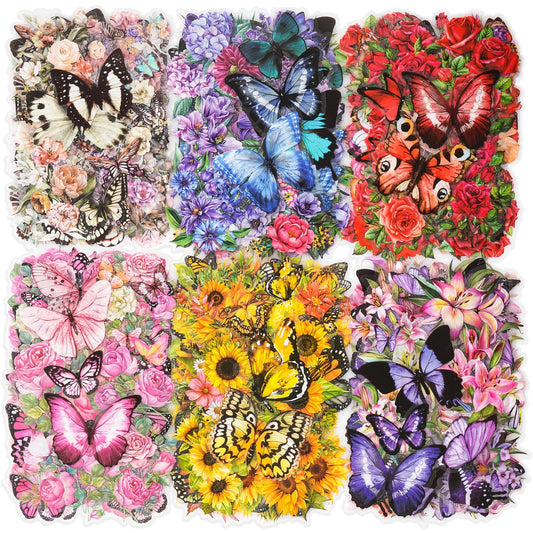 Knaid 300 Pieces Assorted Butterfly and Flower Stickers, Transparent Butterflies Floral Resin Decals Aesthetic Journaling Scrapbook Stickers for Card - WoodArtSupply