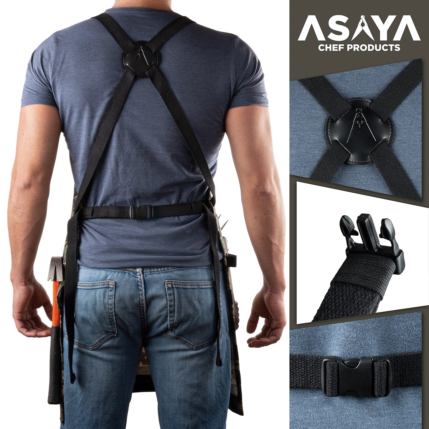 Asaya Chef, BBQ and Work Apron with Bottle Opener and Hand Towel - Durable 10oz Cotton Canvas, Brass Hardware and Cross Back Straps - For Men, Women, Asaya
