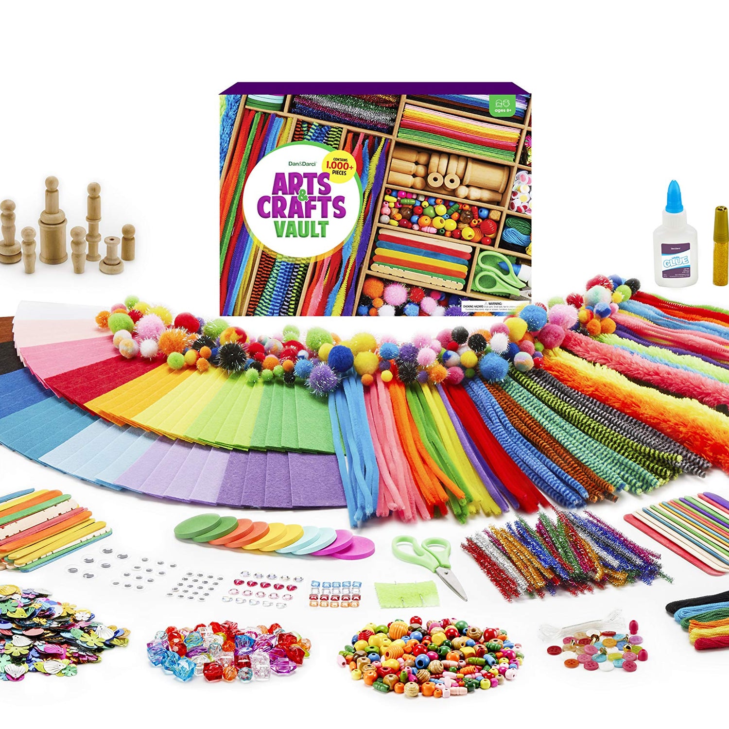 Arts and Crafts Vault - 1000+ Piece Craft Supplies Kit Library in a Box for Kids Ages 4 5 6 7 8 9 10 11 & 12 Year Old Girls & Boys - Crafting Set Dan&Darci