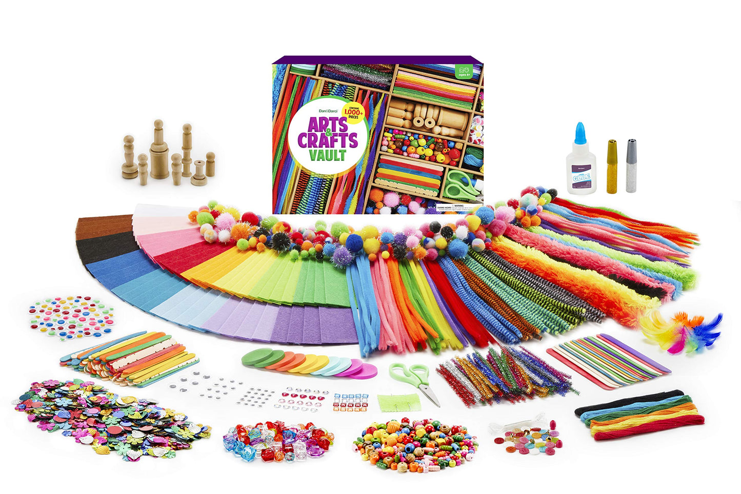 Arts and Crafts Vault - 1000+ Piece Craft Supplies Kit Library in a Box for Kids Ages 4 5 6 7 8 9 10 11 & 12 Year Old Girls & Boys - Crafting Set