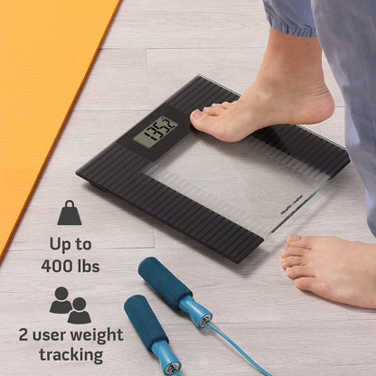 Health o Meter Glass Weight Tracking Digital Scale for Body Weight, Bathroom Scale, 2 Users, Accuracy & Precision, LCD Display, 400 lbs Capacity,