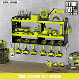 Spampur Power Tool Organizer Wall Mount with Charging Station, Tool Shelf 6 Drill Holders, Heavy Duty Metal Premium Garage Utility Rack, Cordless Spampur