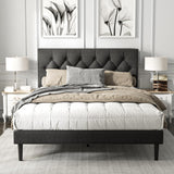 HAOARA Dark Gray Queen Size Platform Bed Frame with Upholstered Button Tufted Headboard HAOARA