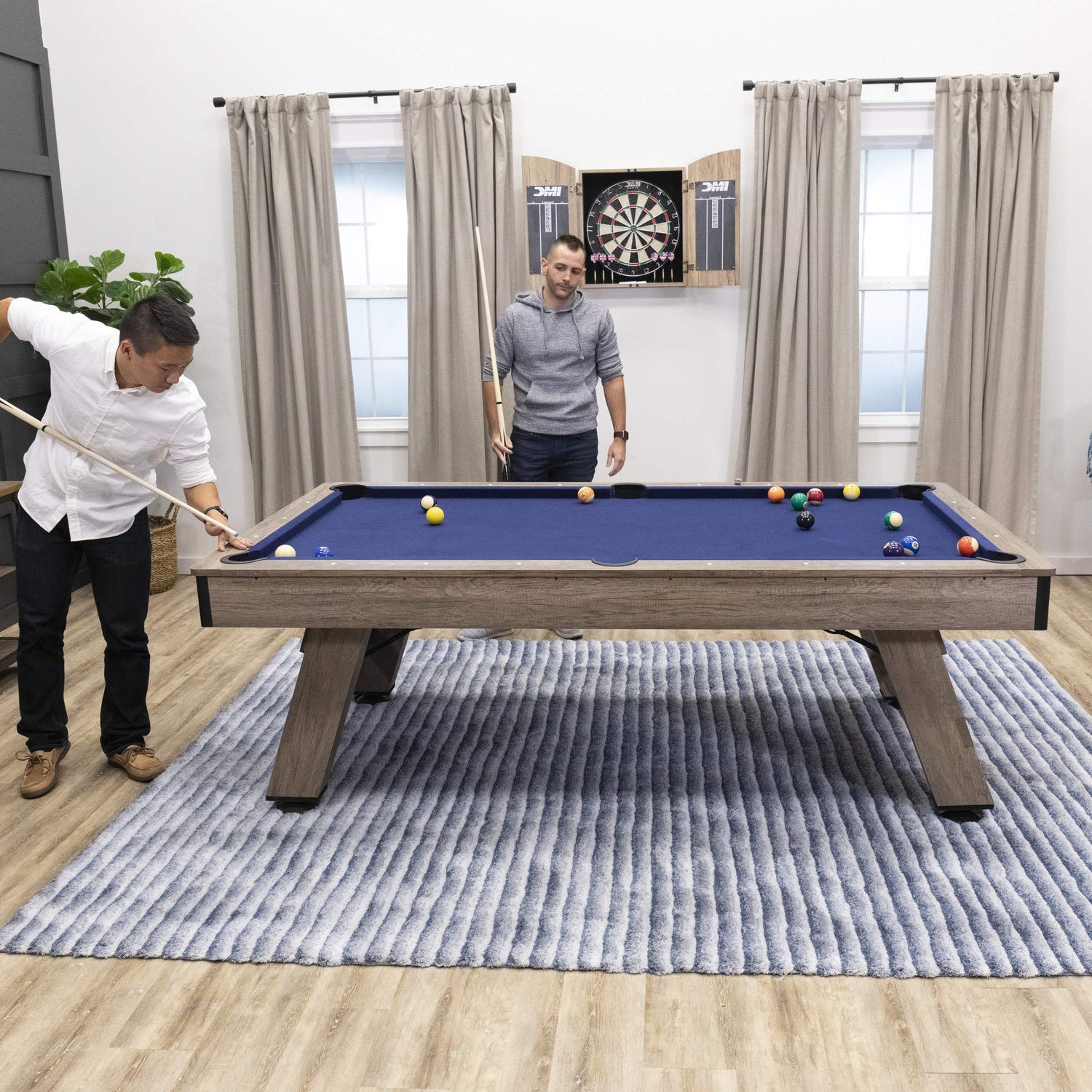 American Legend Brookdale 90” Billiard Table with Rustic Wood Finish and Navy Blue Cloth American Legend
