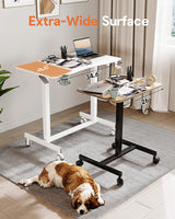 JOY worker Mobile Standing Desk, 35In Small Standing Desk with Curved Desktop, Pneumatic Height Adjustable Rolling Desk Holds Up to 33lbs, White JOY worker