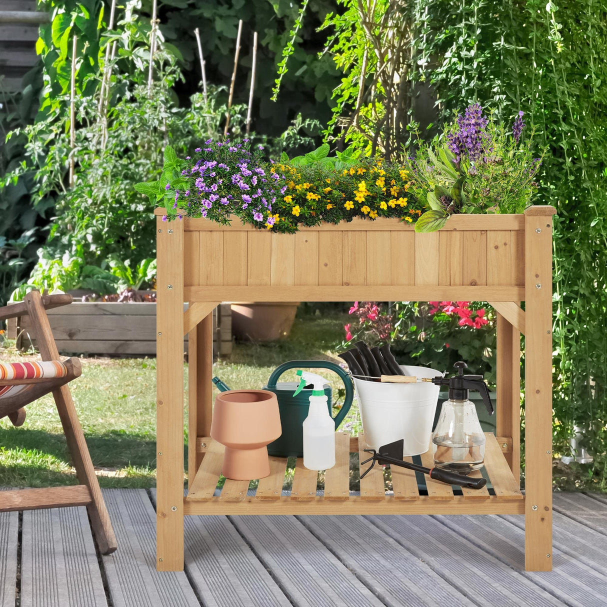 Yaheetech 36'' Hx25'' Wx37'' L Raised Garden Bed 8 Pocket Herbs Garden Planter Outdoor Horticulture Vegetables Standing Planters Boxes with Grow Grid Yaheetech