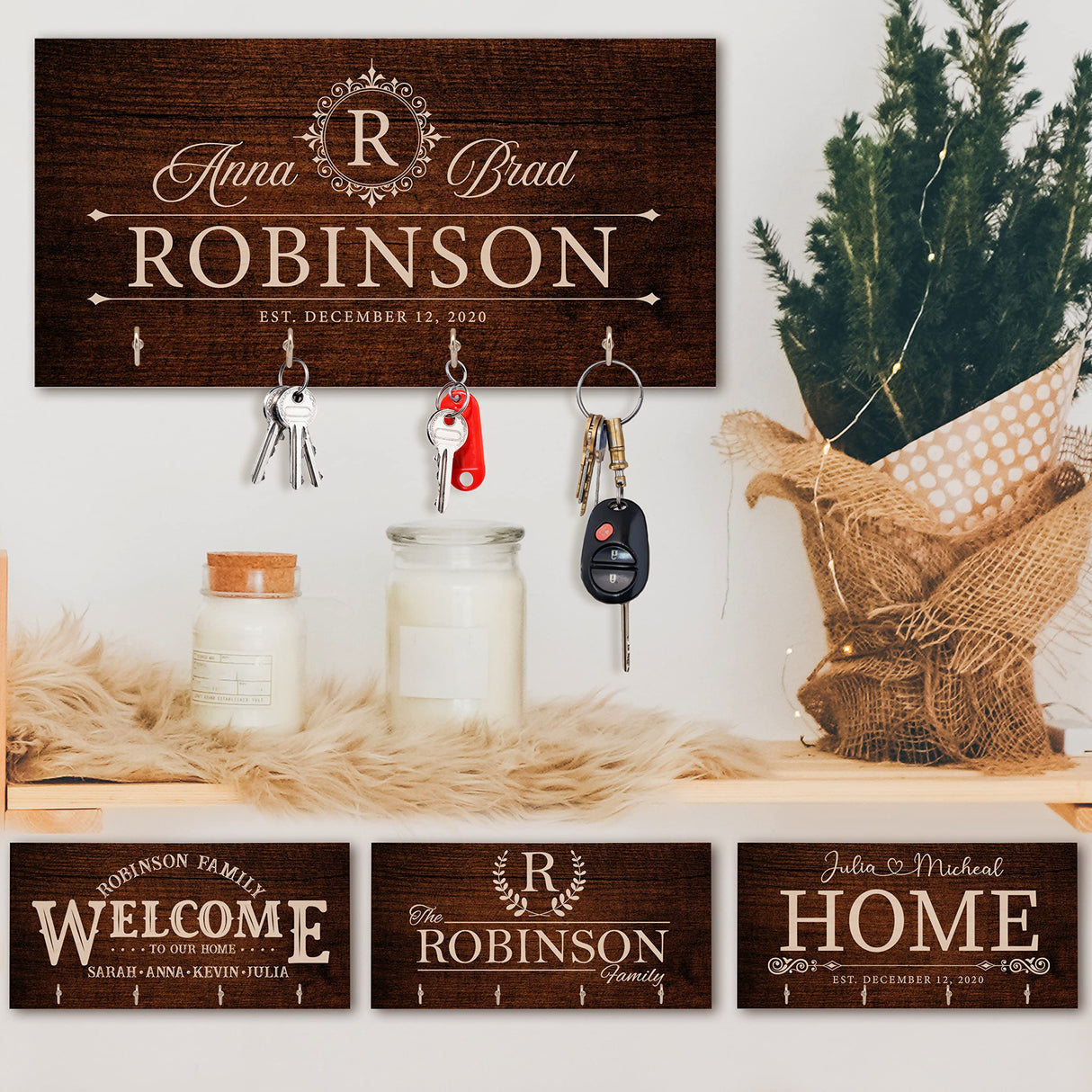 Zexpa Apparel Personalized Wood Key Hook for Couple Mr Mrs Customized Wooden Wall Key Rack, Custom Wedding Date Zexpa Apparel