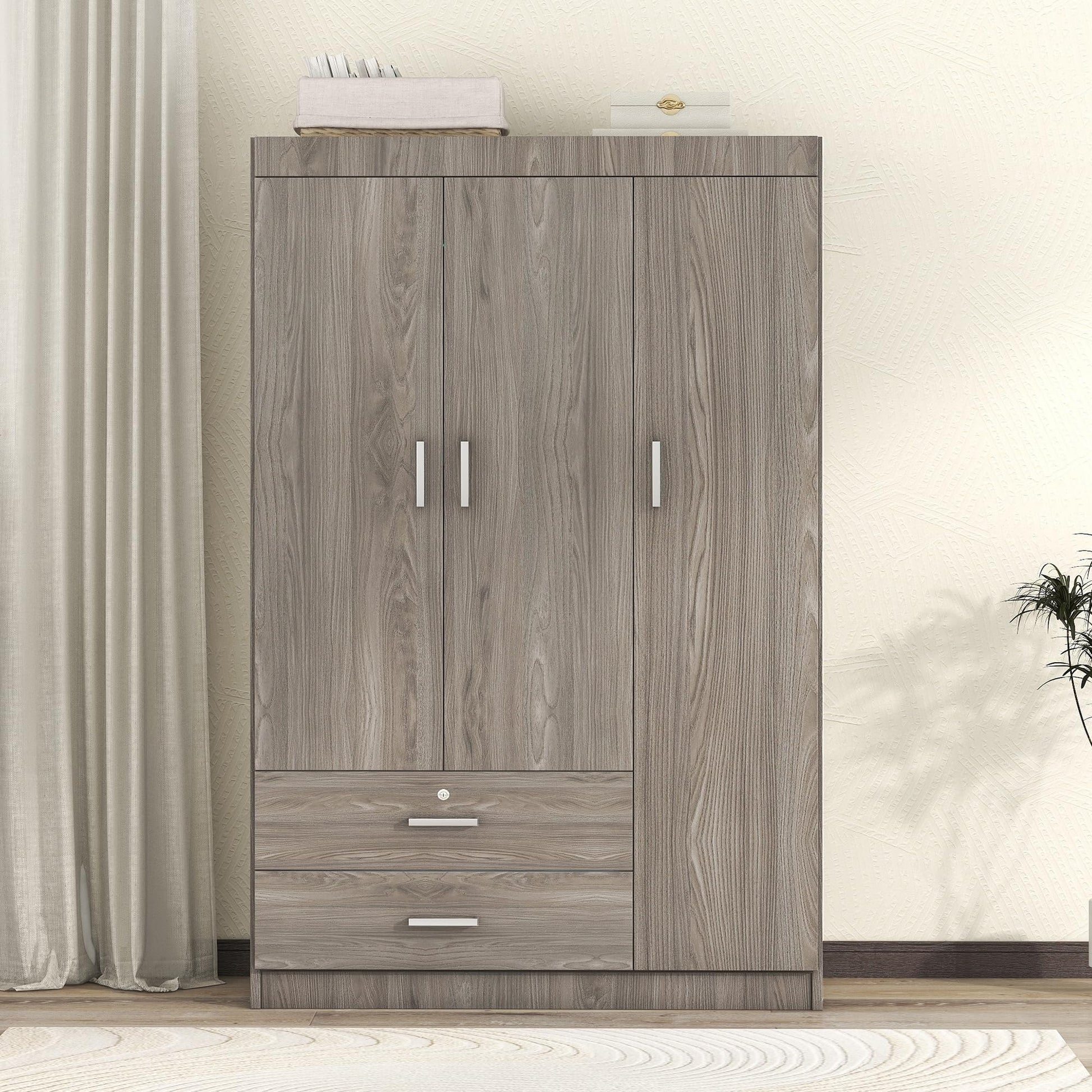 LZ LEISURE ZONE 3 Doors Wardrobe Armoire Closet, Large Freestanding Armoire Wardrobe Cabinet with 2 Drawers, Bedroom Wardrobe Clothes Storage Cabinet - WoodArtSupply