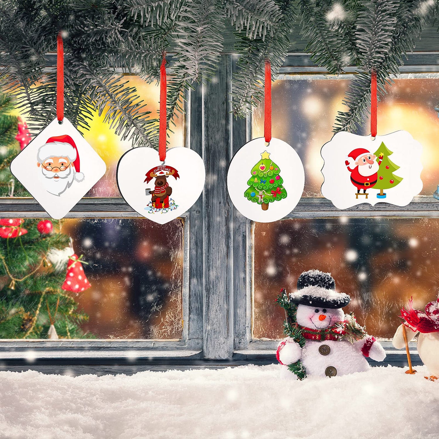 Marsui Sublimation Wooden Ornaments Blanks Christmas Sublimation Blanks Pendant Unfinished Christmas Tree Discs Wooden Ornaments Sublimation Wooden Marsui