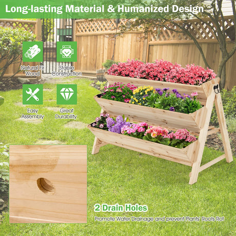 Giantex Raised Garden Bed, Vertical Planter with Storage Shelf, 3 Tier Elevated Planter Box with Side Hooks, Indoor Outdoor Wood Garden Bed for Giantex