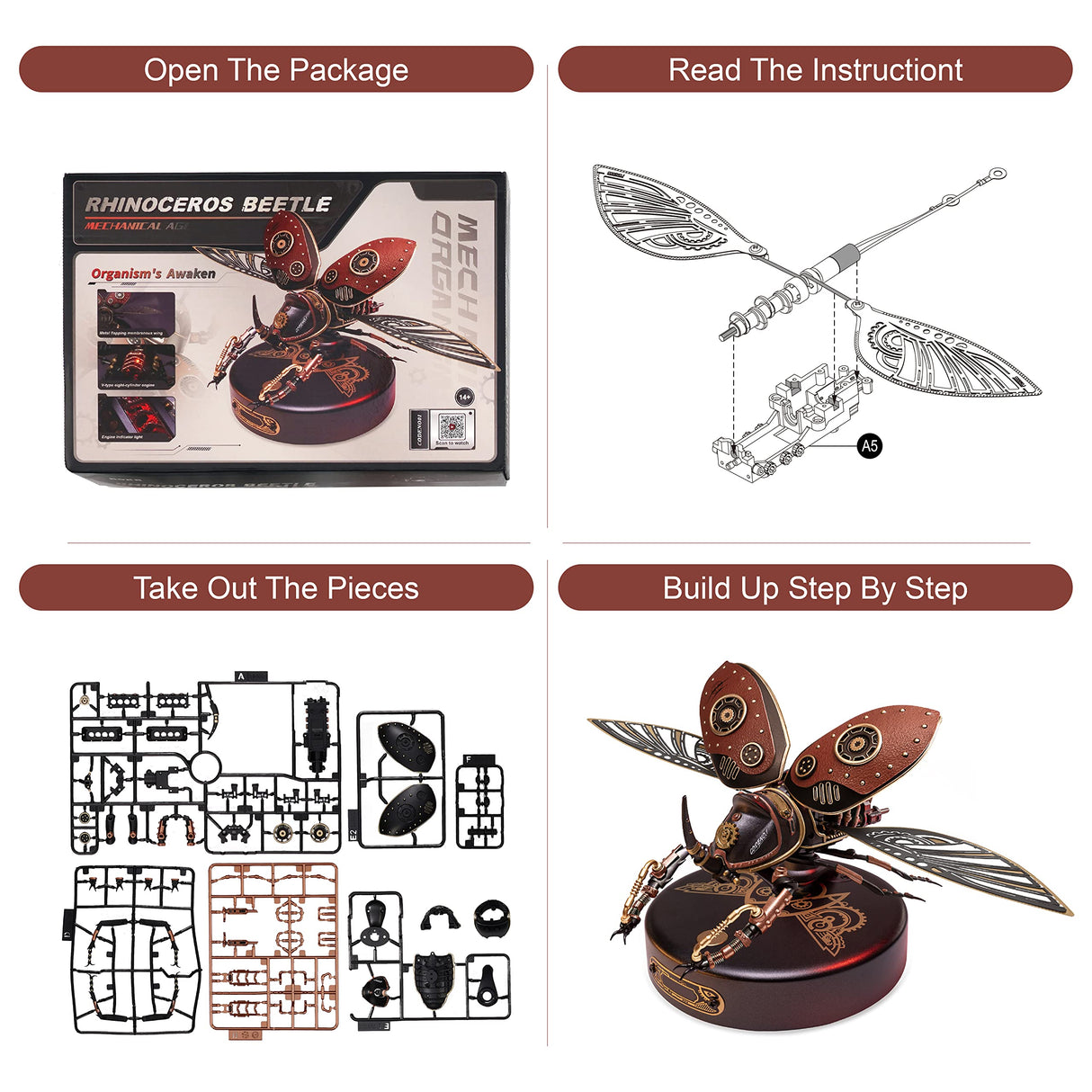 Gift for Teen Boys/Men/Hobbyist, Birthday Gift Idea, ROBOTIME MI01 Plastic Model Kit, 156 Pieces Mechanical 3D Puzzles, Rhinoceros Beetle Model ROBOTIME