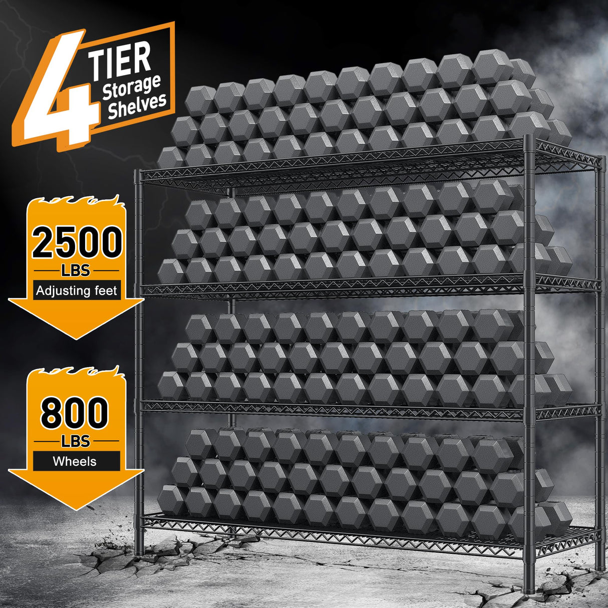 REIBII 55.5''W Storage Shelves 2500LBS Wire Shelving Unit with Wheels Heavy Duty Metal Shelves for Storage Adjustable Garage Storage Rack Pantry REIBII