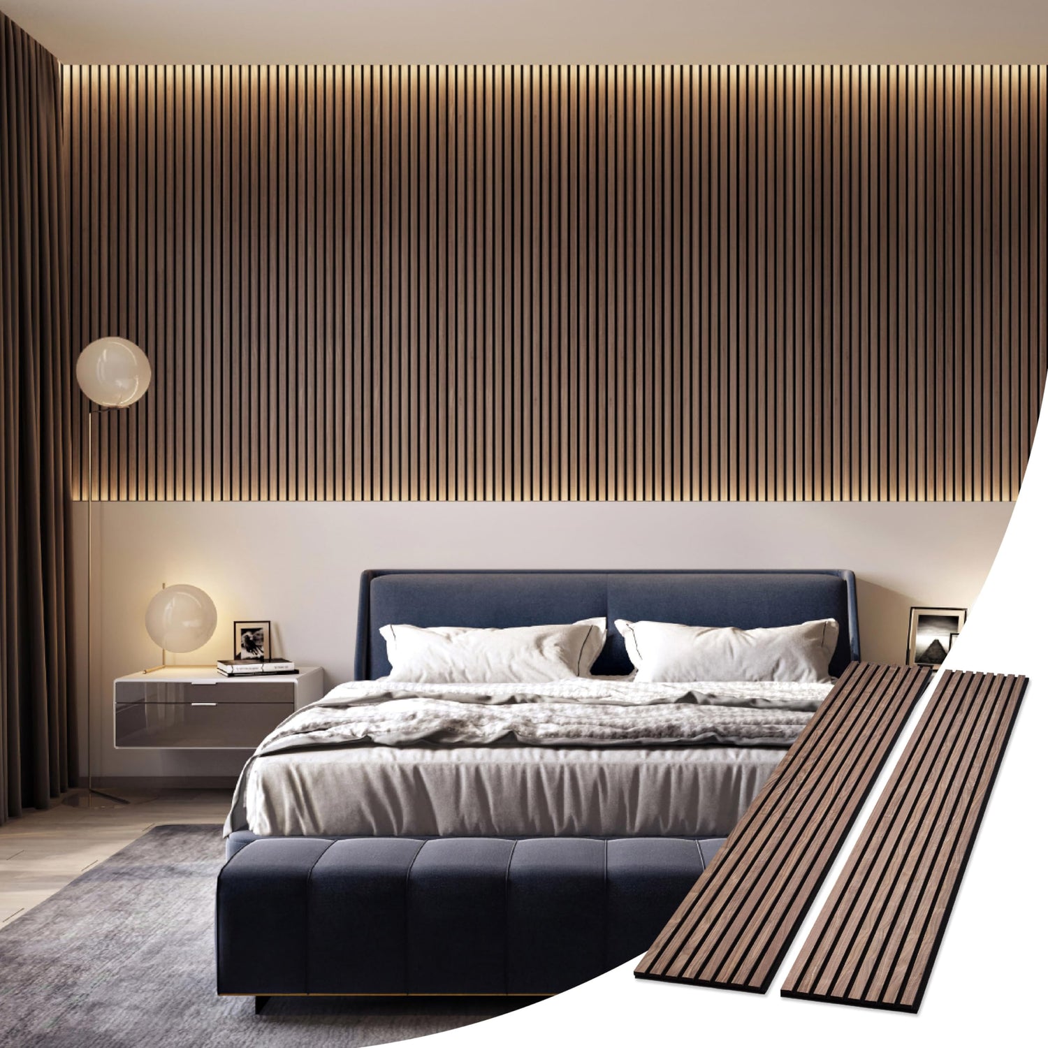 SLATPANEL Two Acoustic Wood Wall Veneer Slat Panels - Natural Walnut | 94.49” x 12.6” Each | Soundproof Paneling | Interior Sound Absorption Decor | Slatpanel