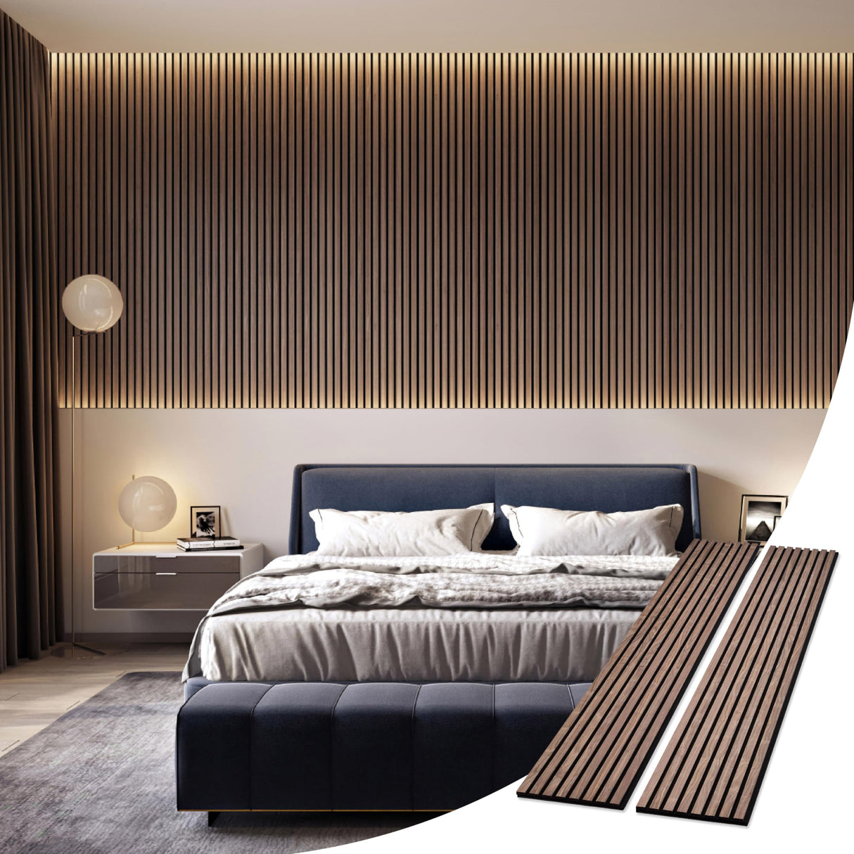 SLATPANEL Two Acoustic Wood Wall Veneer Slat Panels - Natural Walnut | 94.49” x 12.6” Each | Soundproof Paneling | Interior Sound Absorption Decor | Slatpanel