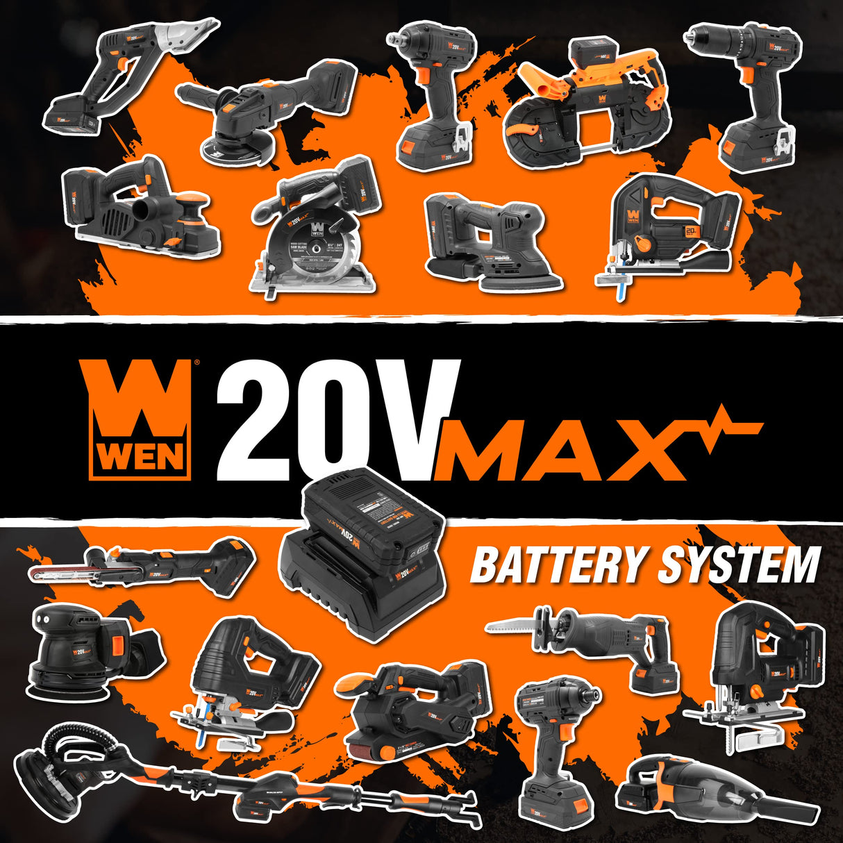 WEN Cordless Orbital Sander, Brushless with 5-Inch Random Orbit Pad, 20V Max 2.0 Ah Lithium-Ion Battery and Charger (20405),Black WEN