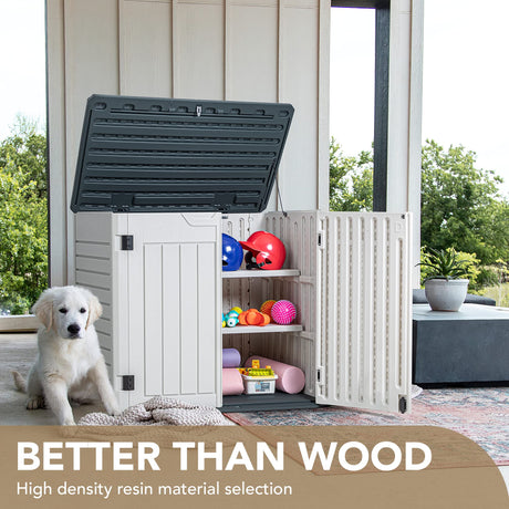 Devoko Resin Outdoor Storage Shed 28 Cu Ft Horizontal Outdoor Storage Cabinet Waterproof Patio Tools Storage Box for Pool Toys, Sofa Cushion, Lawn Devoko