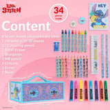 Disney Stitch Colouring Pencils for Kids Colouring Pens Crayons Art Supplies in Art Box Kids Colouring Sets 30 Plus Pieces Travel Case Stitch Gifts Disney