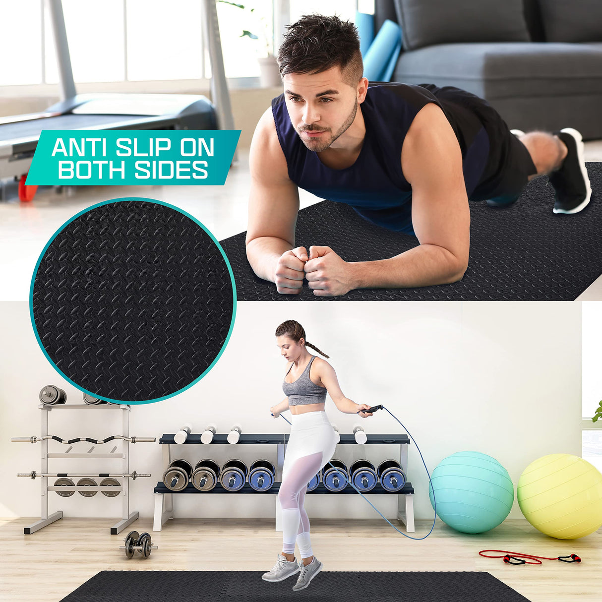 Yes4All Interlocking Exercise EVA Mat Floor Protector (120 Square Feet - Black - with Border) - ²XPAJZ (XPAJ) Yes4All