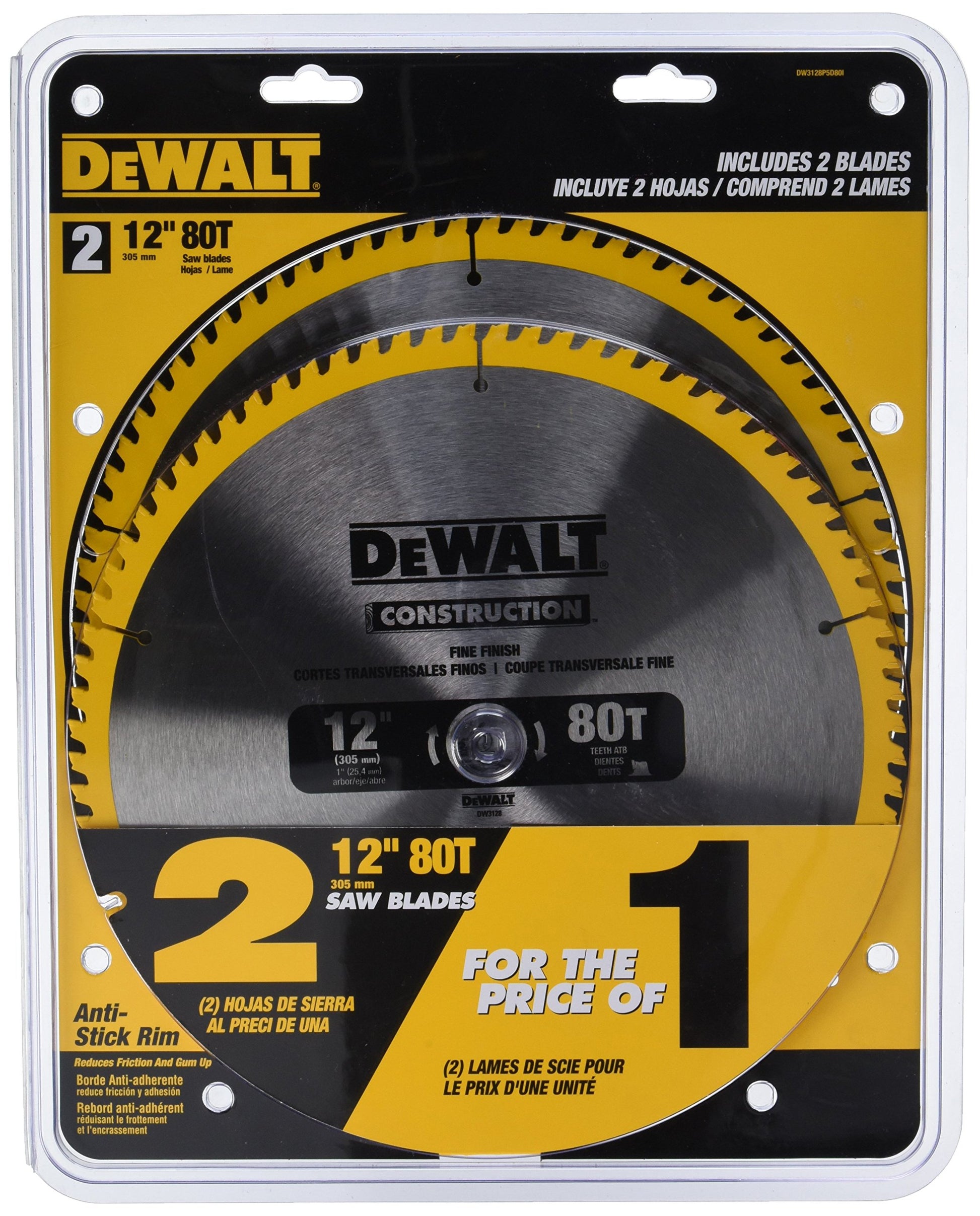 DEWALT Miter Saw Blade, 80 Tooth, 12 Inch, 2 Pack, Stainless Steel (DW3128P5D80I) - WoodArtSupply