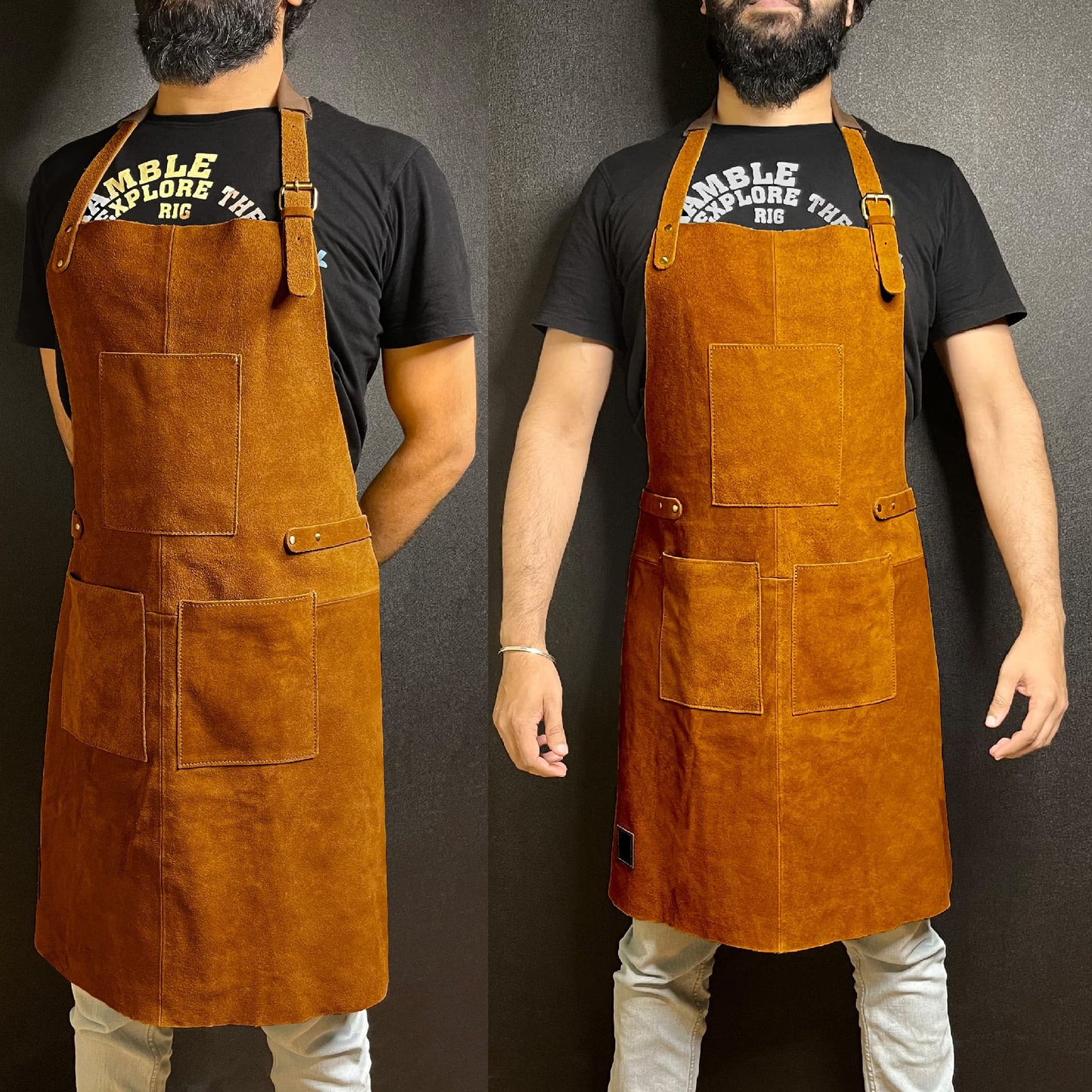 RUSTIC TOWN Leather Grill Work Apron with Tool Pockets ~ Adjustable up to XXL for Men & Women ~ Shop Apron Leather Tool Apron (Tan) - WoodArtSupply