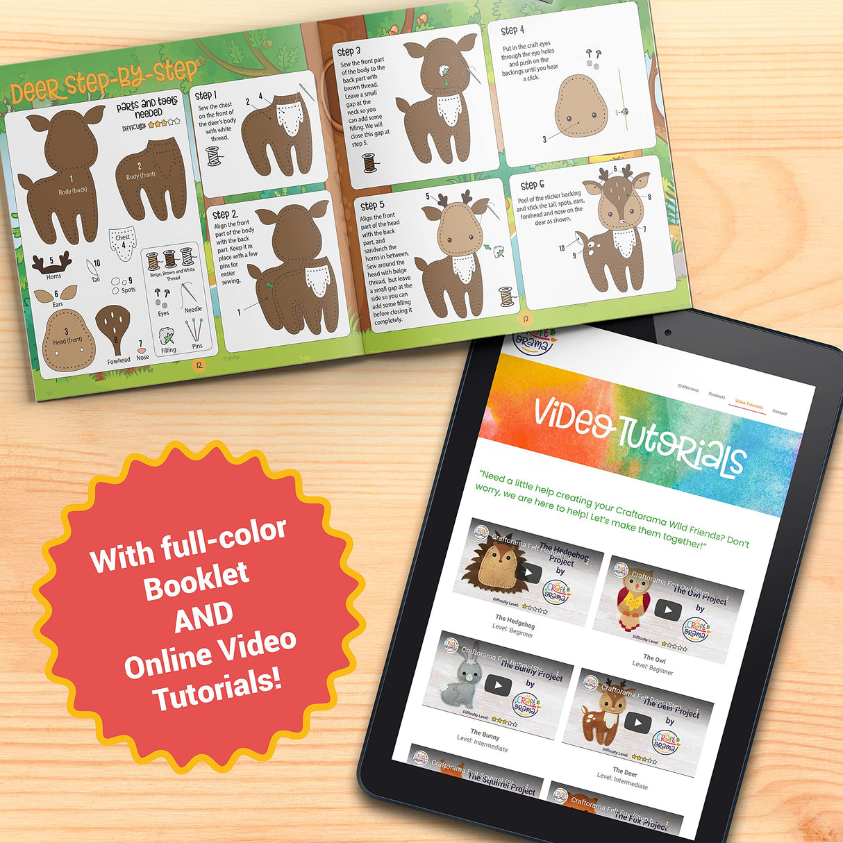 Craftorama Sewing Kit for Kids, Fun and Educational Animal Craft Set for Boys and Girls Age 7-12, Sew Your Own Felt Animals Craft Kit for Beginners, Craftorama