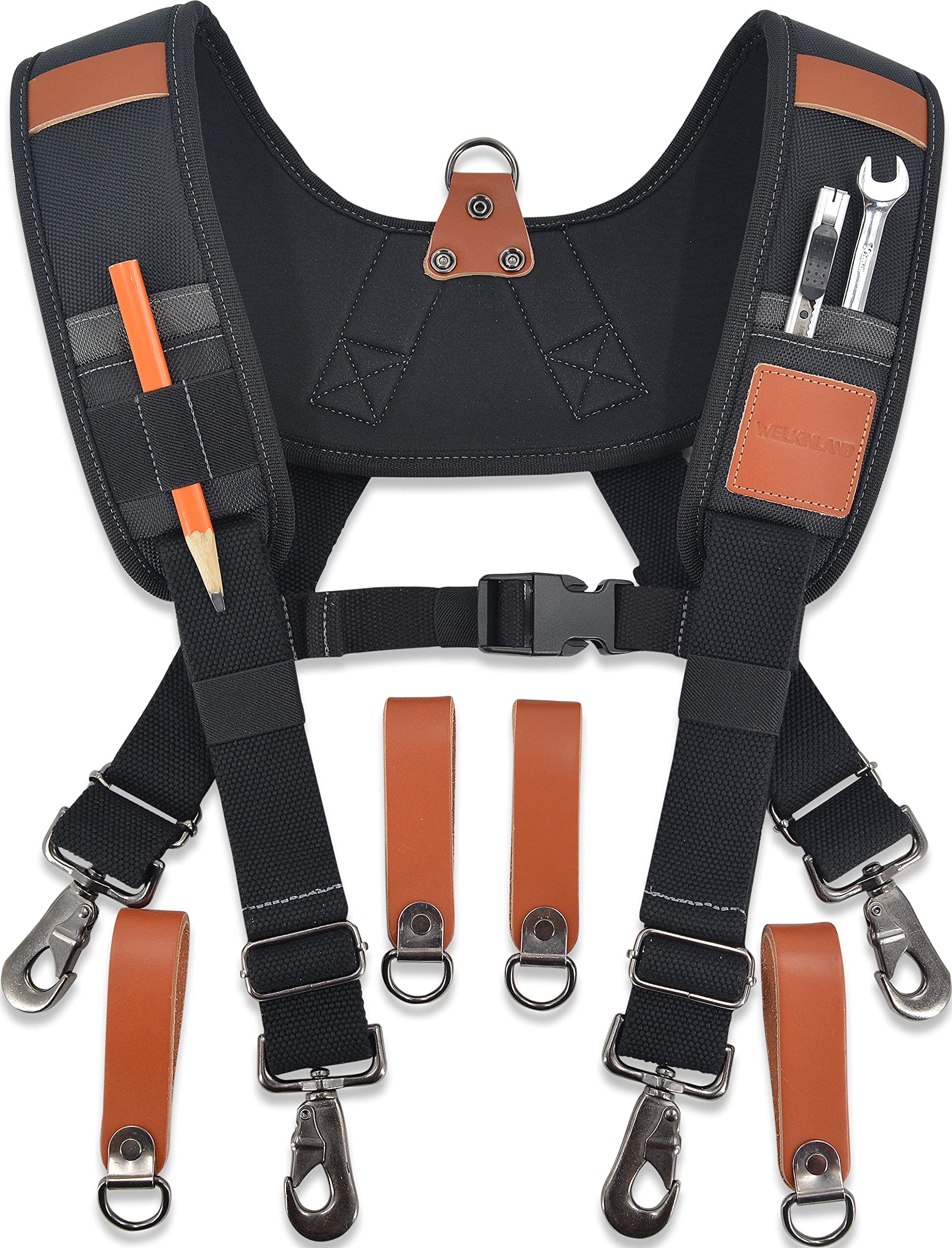 WELKINLAND Heavy-Duty leather tool belt suspenders, Leather tool bag suspenders, Carpenter suspenders, Construction tool belt for men - WoodArtSupply